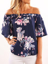 Sexy flared sleeves off shoulder Floral Printed Blouses