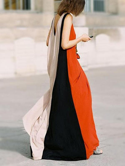 Sleeveless patchwork elegant maxi dresses