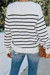 Street Striped Buckle O Neck Tops Sweaters