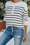 Street Striped Buckle O Neck Tops Sweaters