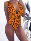 Sexy one-piece deep V Neck leopard printed Woman Bikini Swimwear