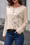 Casual Butterfly Print Split Joint Basic O Neck Tops