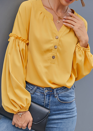 Casual Solid Buckle Stringy Selvedge V Neck Blouses Tops
