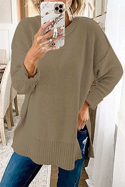 Casual Solid Slit O Neck Tops Sweater(8 Colors)