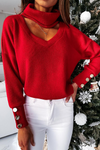 Fashion Elegant Solid Hollowed Out Buttons Turtleneck Tops(3 Colors) Sweaters