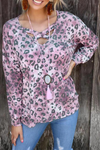 Casual Leopard Hollowed Out Split Joint V Neck T-shirts