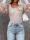 Casual Solid Lace U Neck T-shirts