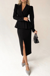 Casual Solid Flounce Turndown Collar Long Sleeve Blazer Two Pieces