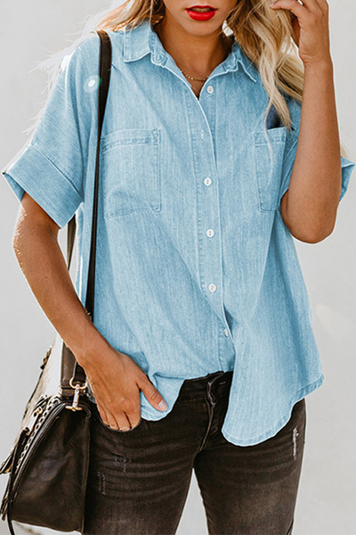 Casual Solid Patchwork Turndown Collar Blouses(3 Colors)