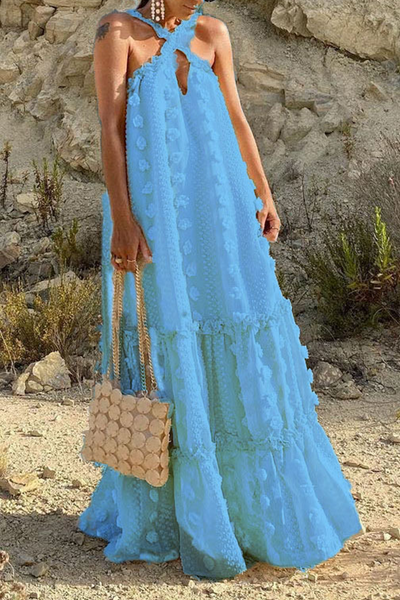 Fashion Solid Halter Cake Skirt Dresses Vacation Dresses