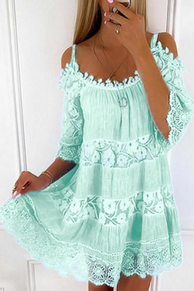 Fashion Solid Lace Spaghetti Strap Lace Dress Shift Dresses(5 Colors)