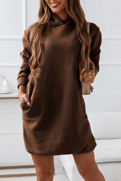 Casual Solid Patchwork Hooded Collar Straight Dresses Hoodies