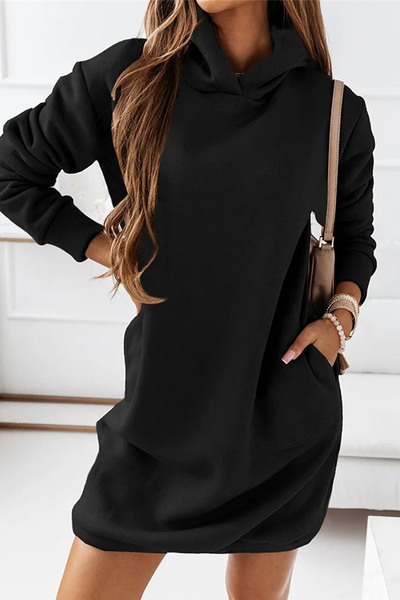 Casual Solid Patchwork Hooded Collar Straight Dresses Hoodies