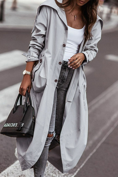 Casual Solid Patchwork Turndown Collar Outerwear Trench Coats