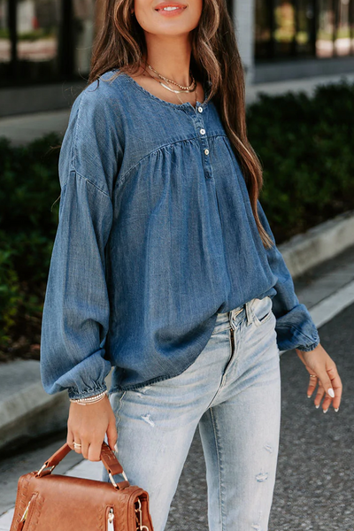 Fashion Solid Buckle V Neck Tops Blouses