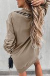 Fashion Solid Zipper O Neck Long Sleeve Dresses(6 colors)