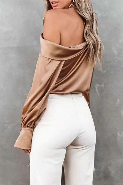 Casual Elegant Solid Patch Solid Color Oblique Collar Tops Blouses
