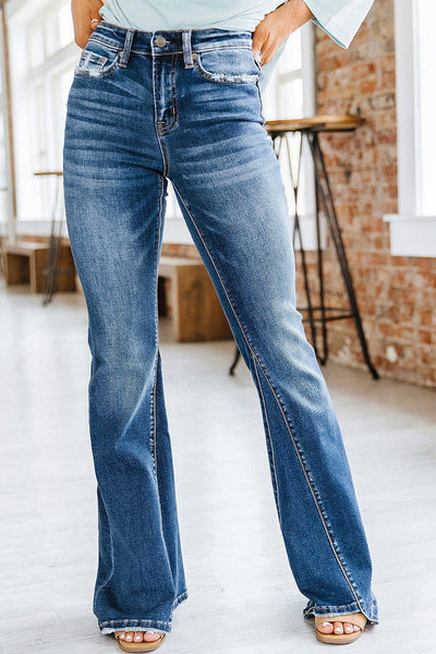 Casual Patchwork Make Old Boot Cut Denim Jeans Long Pants
