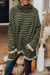 CiciCloth Casual Striped Patchwork Turtleneck Sweaters(4 Colors)
