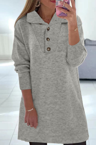 Casual Solid Buttons Turndown Collar Princess Dresses