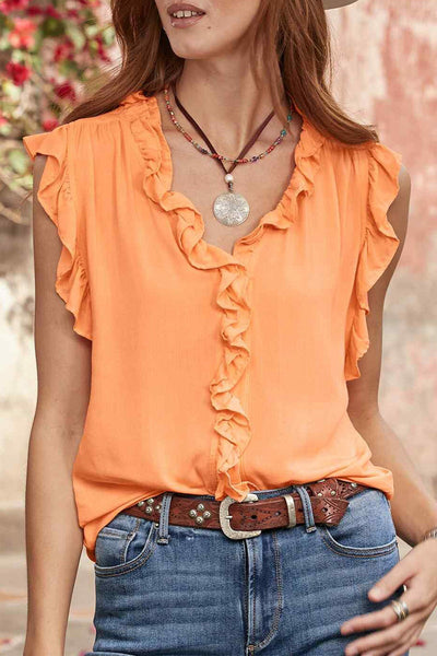 Sexy Simplicity Solid Flounce V Neck Blouses(5 Colors)