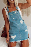 Casual Solid Ripped Pocket Square Collar Sleeveless Straight Denim Skirts