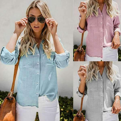 Fashion V Neck Long Sleeve Hot Style Solid Color Women Blouses