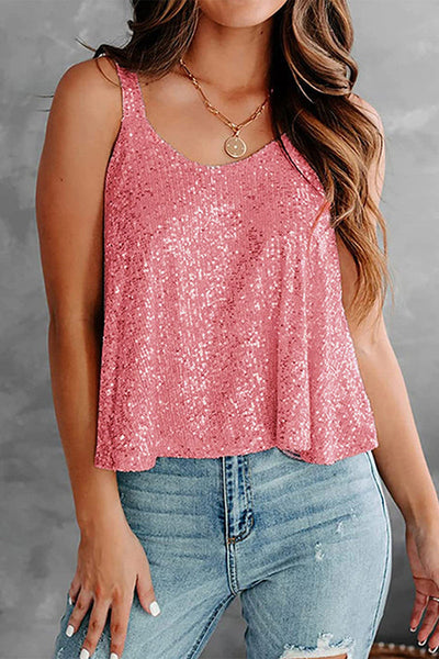 Sexy Casual Solid Sequins O Neck Tops Vests