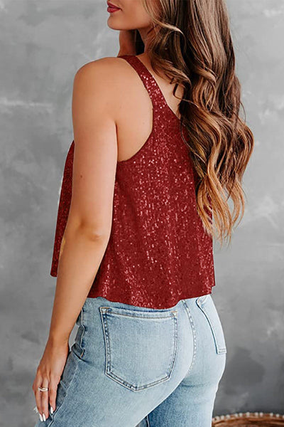 Sexy Casual Solid Sequins O Neck Tops Vests