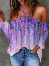 Casual Print Patchwork Backless Halter T-Shirts(15 Colors)