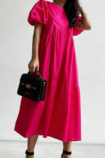 Casual Simplicity Solid Solid Color O Neck Cake Skirt Short Sleeve Dress Maxi Dresses