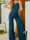 Casual Street Solid Solid Color Square Collar High Waist Regular Denim Jumpsuits