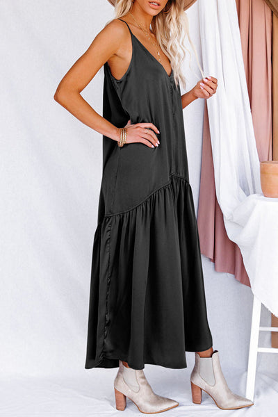 Casual Simplicity Solid Solid Color V Neck Pleated Dresses Maxi Dresses