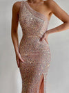 Celebrities Elegant Solid Sequins Oblique Collar Dresses Evening Dresses