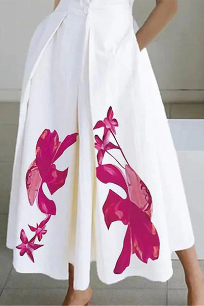 Elegant Floral Pocket Mandarin Collar A Line Dresses Maxi Dresses