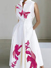 Elegant Floral Pocket Mandarin Collar A Line Dresses Maxi Dresses
