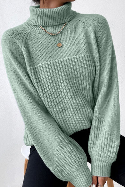 Casual Solid Patchwork Turtleneck Tops Sweaters