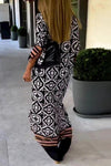 Street College Geometric Print Contrast V Neck Printed Dress Maxi Dresses