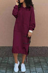 Casual Solid Patchwork Hooded Collar Long Sleeve Dresses Maxi Dresses
