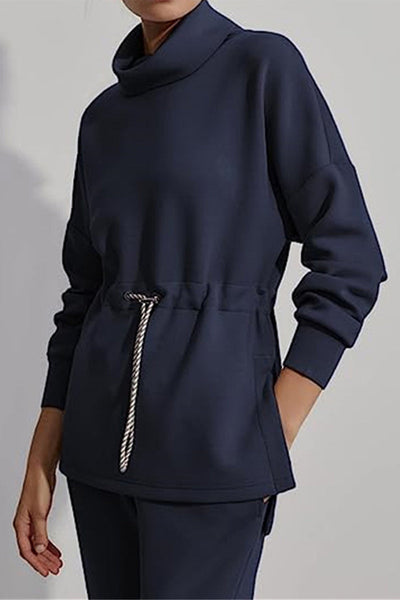 Casual Solid Draw String Half A Turtleneck Tops