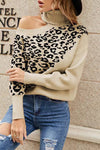 Street Leopard Asymmetrical Weave Turtleneck Tops Sweaters