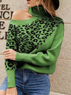 Street Leopard Asymmetrical Weave Turtleneck Tops Sweaters