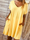 Short sleeved large size solid colour loose shift dresses