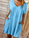 Short sleeved large size solid colour loose shift dresses