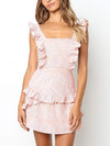 Sleeveless printed ruffled dress with lace