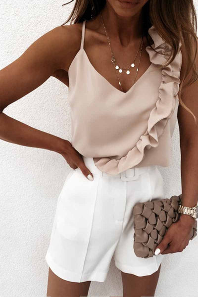 Florcoo Sexy Ruffled V-neck Top Vests