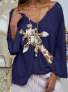 V neck Giraffe Printed Long Sleeve Fashion T-shirts for Spring