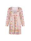 Women tie neck printed floral long sleeve shift dresses