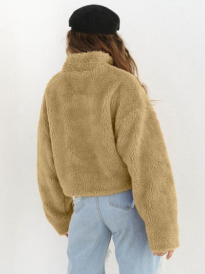 Thick High Neck Long Sleeve Fabric Surface Zipper Sweatshirts