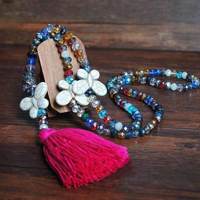 Vintage Casual Crystal Tassel Turquoise Necklaces for Women